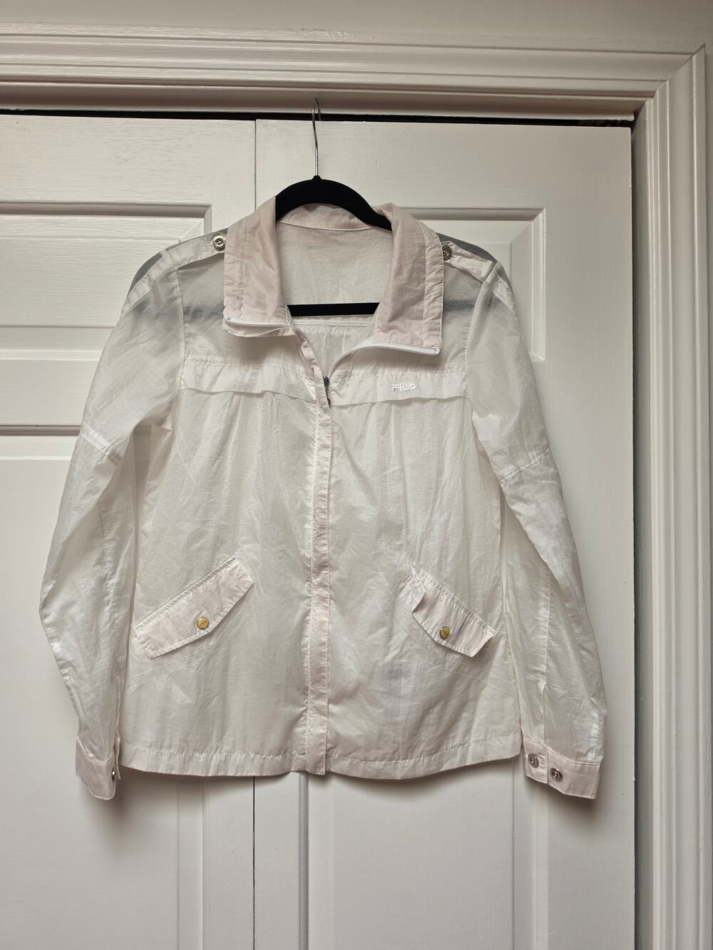 Vintage Fila Windbreaker Jacket Y2K White Sheer Nylon Korea Size 95 Medium